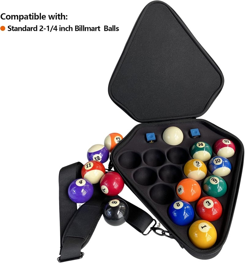UISKOOPW Pool Ball Carrying Case,Hard Billiard Ball Case Cue Ball Holder for One Set of Billiard Balls,EVA Pool Ball Storage Bag with Handle and Adjustable Shoulder Strap for Travel - Image 4